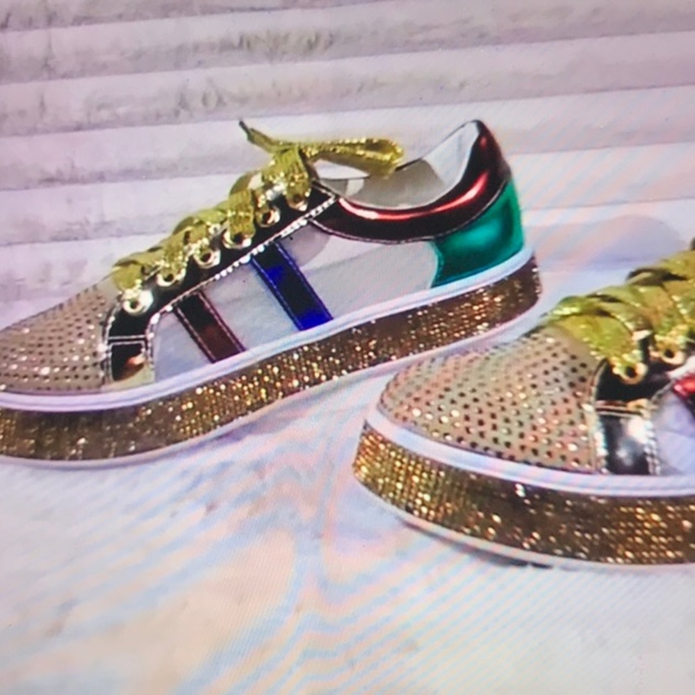 Panel gold rhinestone shoes